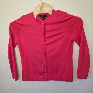 August Silk Cardigan Women XL‎ Pink Button Front Silk Blend Soft Knit Preppy
